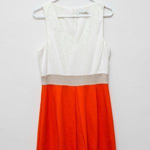 Sleeveless Trina Turk white & orange v-neck dress